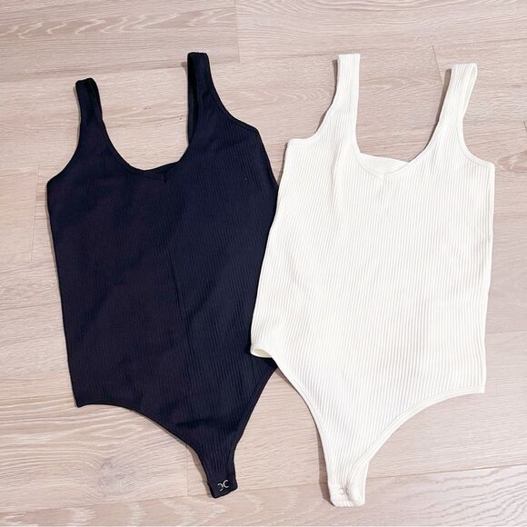 Free People XYZ Recycled Bodysuit Set Black White M/L - Picture 2 of 5